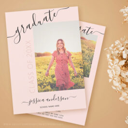 Simple Calligraphy Blush Pink Graduation 2 Photo Invitation