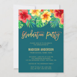 Tropical Watercolor Flower Graduation Party Invitation