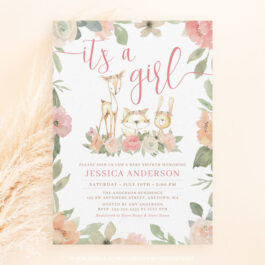 Woodland Animals Rustic Floral Girl Baby Shower Invitation