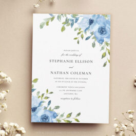 Elegant Blue Floral Greenery Wedding Invitation