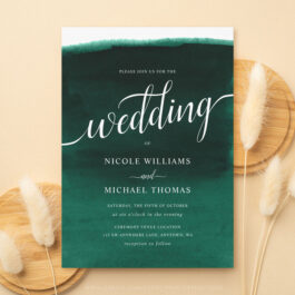 Emerald Green Watercolor Wedding Invitation