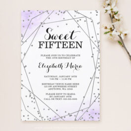 Purple Glitter Geometric Sweet 15 Quinceañera Invitation