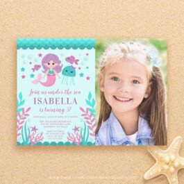 Cute Mermaid Birthday Party Photo Invitation