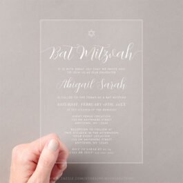Modern Calligraphy Script Bat Mitzvah Acrylic Invitations