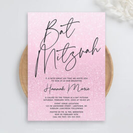 Chic Pink Glitter Bat Mitzvah Invitation