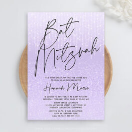 Chic Purple Glitter Bat Mitzvah Invitation