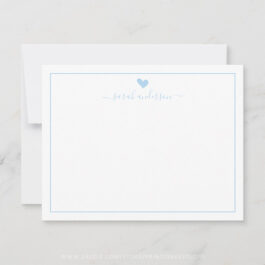 Modern Calligraphy Light Blue Heart Personalized Note Card