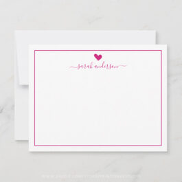 Modern Calligraphy Pink Heart Personalized Note Card