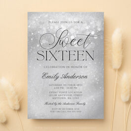 Silver Gray Sparkle Sweet 16 Invitation
