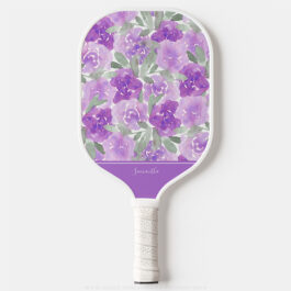 Lavender Purple Watercolor Floral Personalized Pickleball Paddle