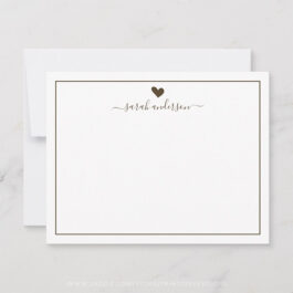 Modern Calligraphy Brown Heart Personalized Note Card Set