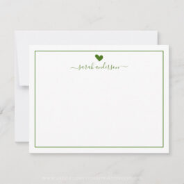 Modern Calligraphy Green Heart Personalized Note Card Set