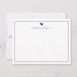 Modern Calligraphy Purple Heart Personalized Note Card Set