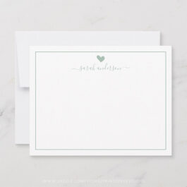 Modern Calligraphy Sage Green Heart Personalized Note Card Set