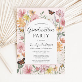 Butterfly Wildflower Arch Pink Graduation Party Invitation